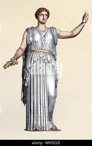 Statue of Ceres, ancient Roman goddess of agriculture and fertility. Digitally colored engraving Stock Photo