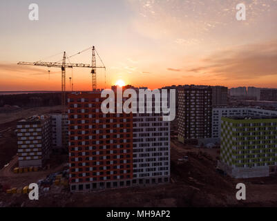 residential buildings under construction at sunset from above Stock Photo