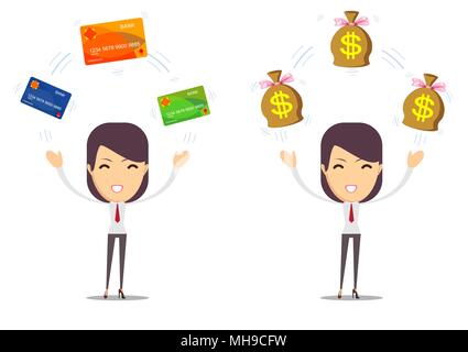 Woman with a credit card and cash on her hand Stock Vector