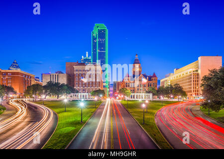 Dallas, Texas, USA skyline over Dealey Plaza. Stock Photo