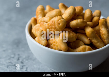 Salted Fish Crackers in a bowl. Snackers. Stock Photo