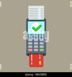 POS terminal and receipt vector icon. Credit card processing Stock Vector