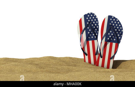 USA flag flip flop sandals on a white background. 3D Rendering Stock Photo