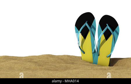 Bahamas flag flip flop sandals on a white background. 3D Rendering ...