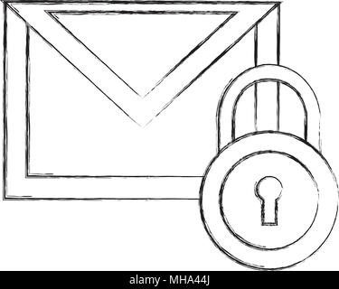 envelope mail message with padlock vector illustration design Stock Vector