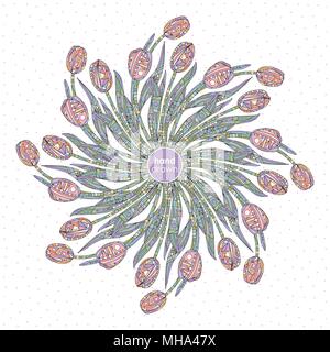 Tulips mandala vector illustration. Hand drawn flowers nature background. Stock Vector