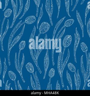 Tulips flowers pattern. Hand drawn floral seamless vector background. Stock Vector