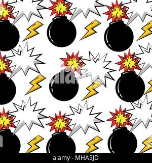 boom explosive and thunders pop art pattern vector illustration design Stock Vector