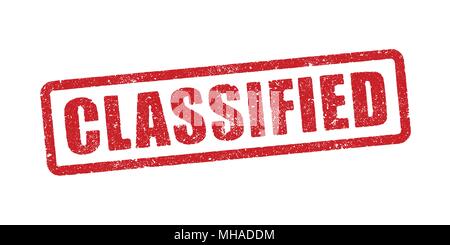 Vector illustration of the word Classified in red ink stamp Stock Vector