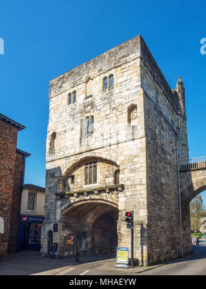 Monk Bar one of the gates in the historic city walls on Goodramgate York Yorkshire England Stock Photo