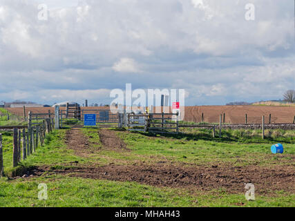 A Private Railway Level Crossing on the British Rail East Coast main Line between Edinburgh and Aberdeen, at East Haven on the Angus Coast, Scotland. Stock Photo