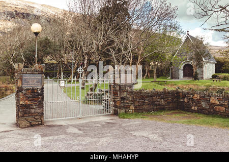 April 30th, 2018, Gougane Barra, Ireland - entrance gates to Saint Finbarr's Oratory, a chapel built on an island in Gougane Barra, a very serene and Stock Photo