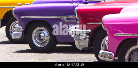 Havana street with colorful old cars in a row, Cuba Stock Photo