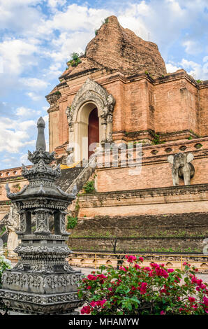 Ancient Stupa of Wat Chedi Luang, Chiang Mai, Northern Thailand Stock Photo