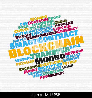 Blockchain wordcloud concept on mosaic white background Stock Photo