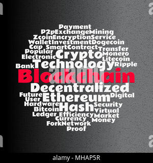 Blockchain wordcloud concept on mosaic dark background Stock Photo