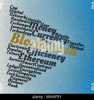 Blockchain wordcloud concept on blue background Stock Photo