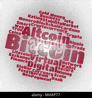Bitcoin wordcloud concept on white background Stock Photo