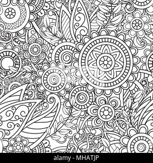 Hand drawn seamless pattern abstract ornament. Black and white decorative elements. Oriental motifs. Stock Vector