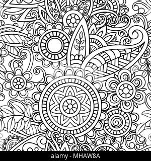 Hand drawn seamless pattern abstract ornament. Black and white decorative elements. Oriental motifs. Stock Vector