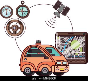 isomatric car and tablet with gps app Stock Vector