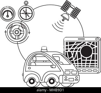 isomatric car and tablet with gps app Stock Vector