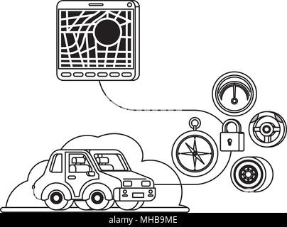 isomatric car and tablet with gps app Stock Vector