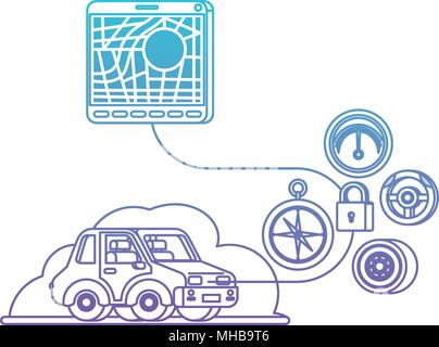 isomatric car and tablet with gps app Stock Vector