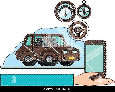 isometric car and smartphone with gps application Stock Vector