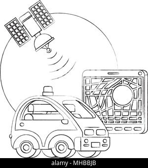 isomatric car and tablet with gps app Stock Vector
