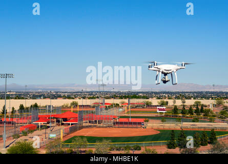 Operating a Drone over the Nevada Desert Stock Photo
