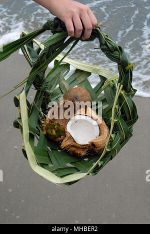 Traditional Fijian Hand Woven Coconut Palm Basket, Mamanuca Islands ...
