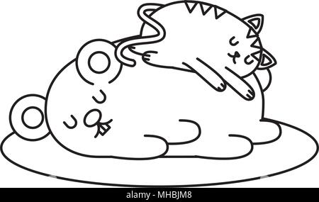 cute hamster and cat sleeping kawaii character vector illustration design Stock Vector
