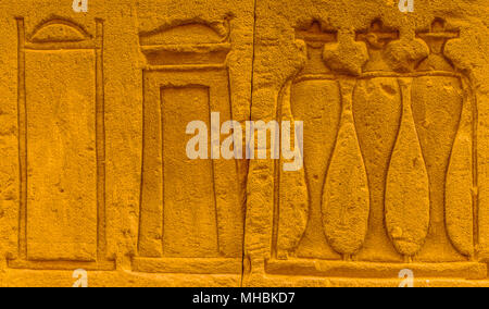 Well preserved authentic real Egyptian hieroglyphs on the wall in a temple Stock Photo