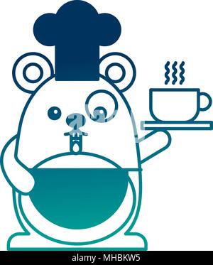 cute kawaii chef mouse with coffee cup cartoon vector illustration Stock Vector