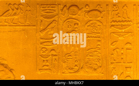 Well preserved authentic real Egyptian hieroglyphs on the wall in a temple Stock Photo