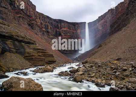 Hengifoss Waterfall in Eastern Iceland Stock Photo