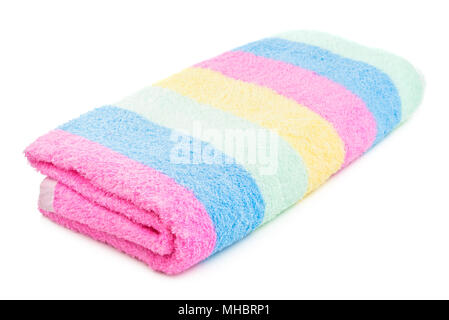 Colorful striped beach towel isolated on a white background Stock Photo