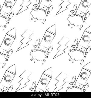 background rocket ship and thunderbolt design image vector illustration Stock Vector