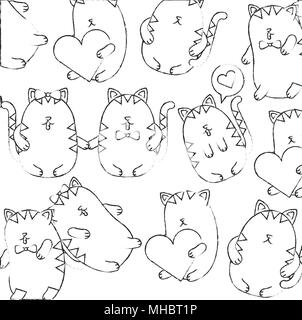cute cats hearts speech bubbles background vector illustration Stock Vector