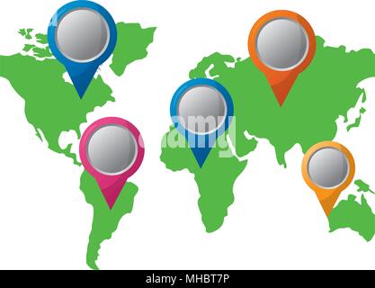 pointers direction gps navigation world map vector illustration sketch ...