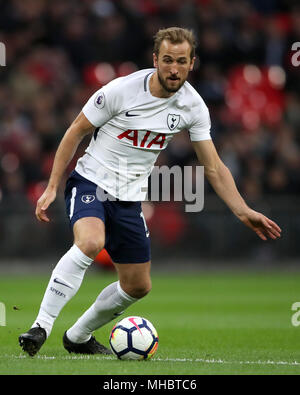 Tottenham Hotspur's Harry Kane during the Premier League match at Wembley Stadium. London. PRESS ASSOCIATION Photo. Picture date: Monday April 30, 2018. See PA story SOCCER Tottenham. Photo credit should read: Nick Potts/PA Wire. RESTRICTIONS:  EDITORIAL USE ONLY No use with unauthorised audio, video, data, fixture lists, club/league logos or 'live' services. Online in-match use limited to 75 images, no video emulation. No use in betting, games or single club/league/player publications. Stock Photo