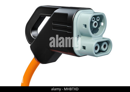 Electric Car Charging Plug closeup, 3D rendering isolated on white background Stock Photo