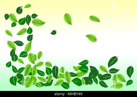 Environmental conservation concept. Loose leaves border frame on gradient green and yellow colored background. Vector illustration, EPS 10. Stock Vector