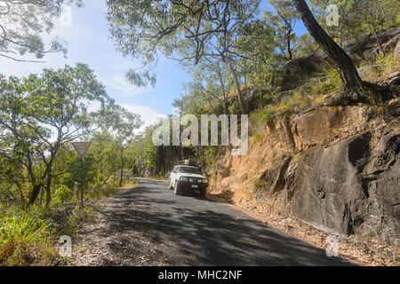 4X4 Nissan Patrol driving through Davies Creek National Park, near Mareeba, Far North Queensland, FNQ, QLD, Australia Stock Photo