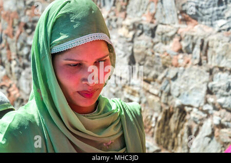 KUMBHALGARH, INDIA - NOVEMBER 21, 2016: Beautiful Rajasthani woman at Kumbhalgah fort palace. A World Heritage Site in Rajasthan. Stock Photo