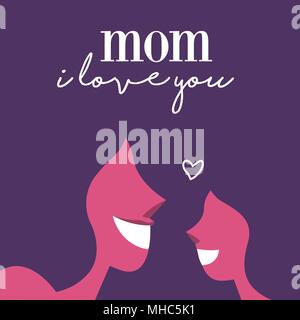 Mothers day greeting card with mom love typography quote and happy daughter smiling. EPS10 vector. Stock Vector