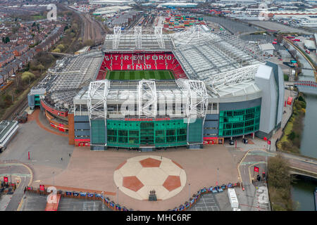 Aerial view of Old Trafford Stadium, home to Manchester United FC Stock Photo