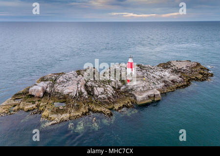 Aerial photo of Muglins Lighthouse next to Dalkey Island Stock Photo