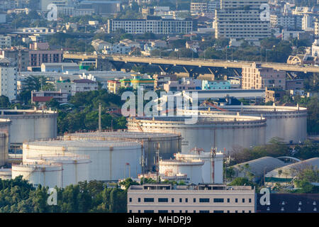 Oil refinery industry And Petrochemical plant in city Stock Photo